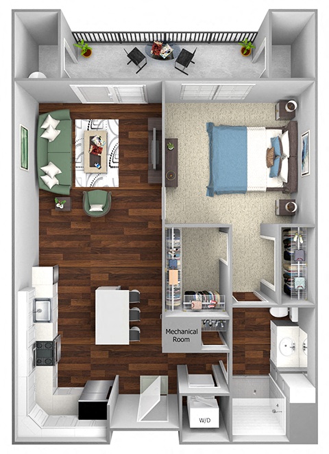 Floor plan for 1 bed, 1 bath, 790 sqft